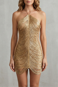 Zarielle | Women's Liquid Gold Shimmer Fringe Mini Dress