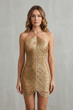 Zarielle | Women's Liquid Gold Shimmer Fringe Mini Dress