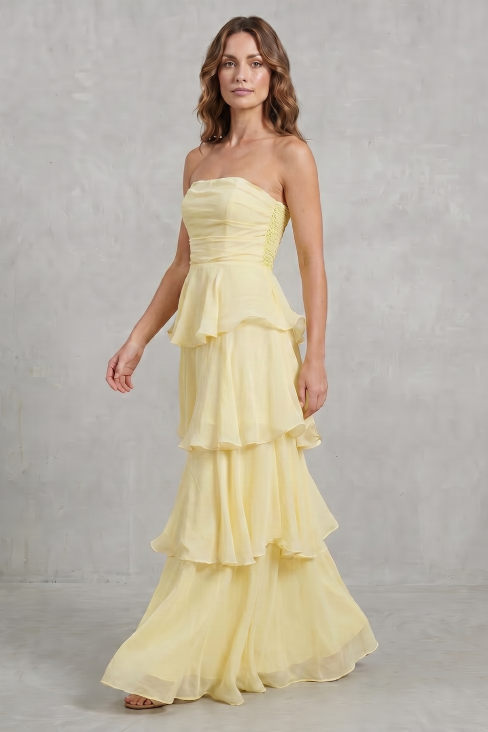 Margaret | Women's Soft Cascading Layers Strapless Tiered Maxi Dress