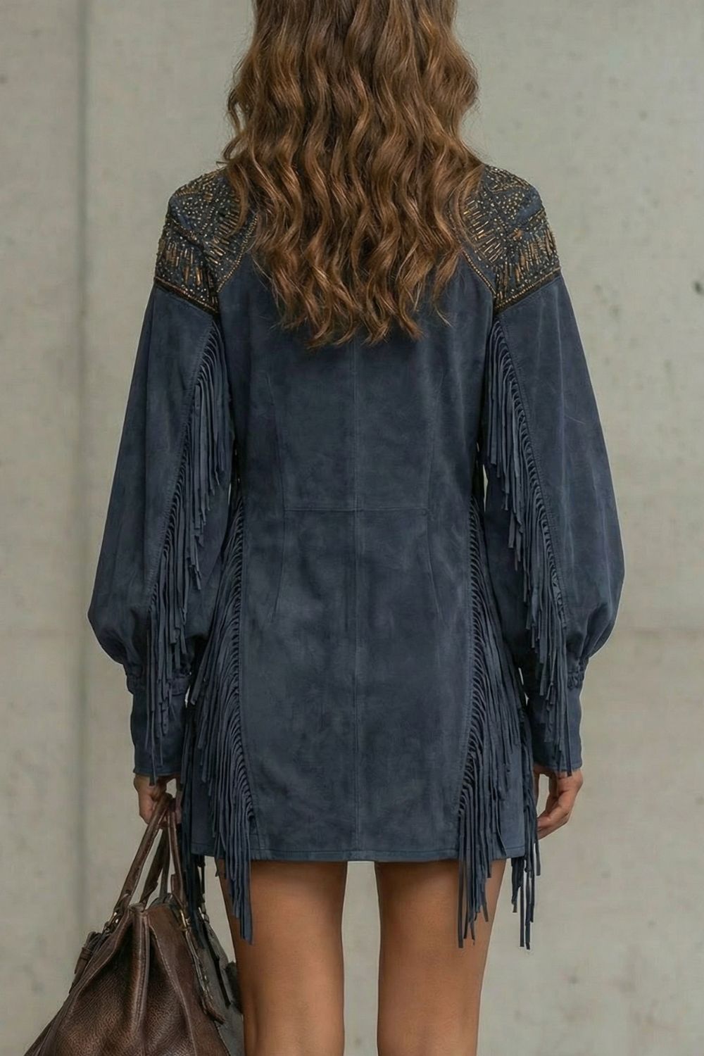 Calvetta | Women's Embroidered Fringe Detail Tunic Mini Dress