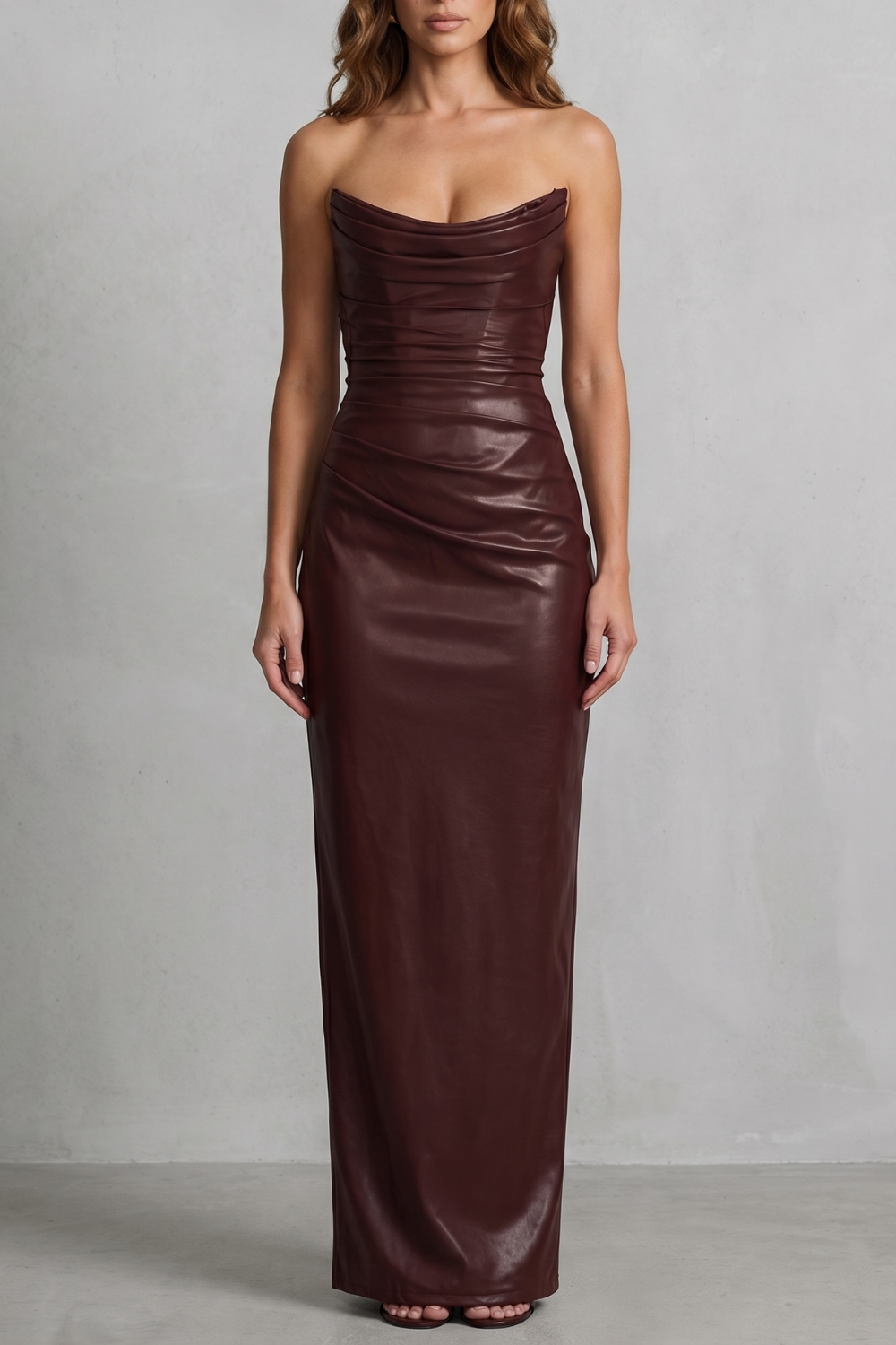 Albienne | Women's Sculpted Faux Leather Maxi Dress