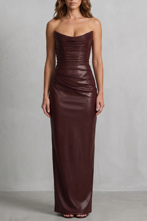 Albienne | Women's Sculpted Faux Leather Maxi Dress
