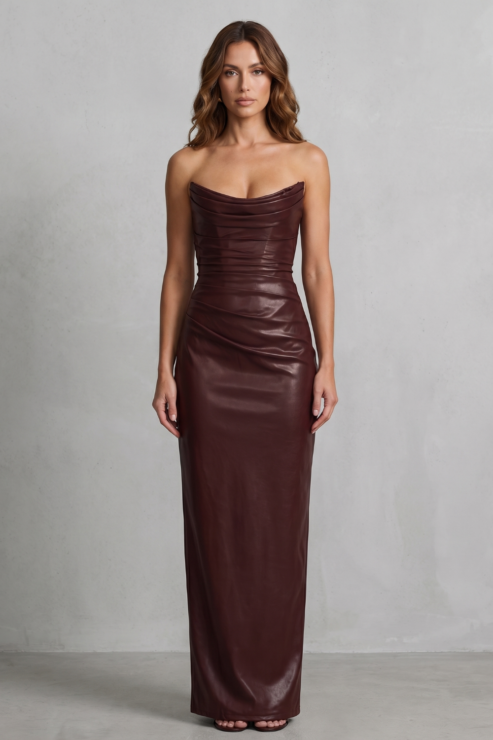 Albienne | Women's Sculpted Faux Leather Maxi Dress
