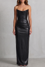 Albienne | Women's Sculpted Faux Leather Maxi Dress