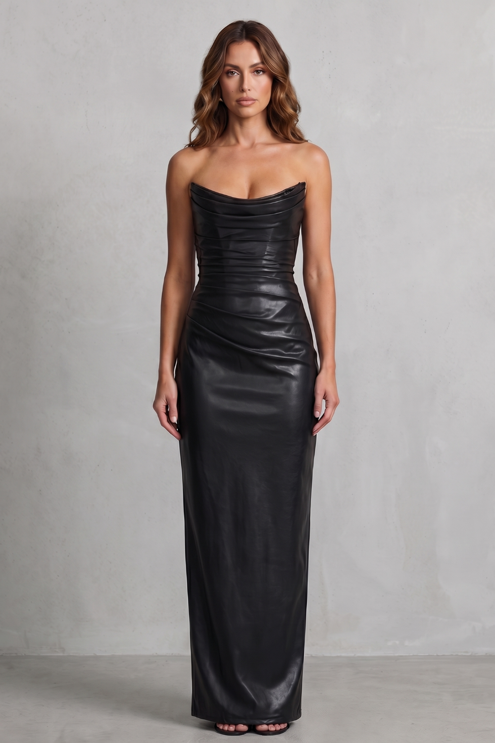 Albienne | Women's Sculpted Faux Leather Maxi Dress