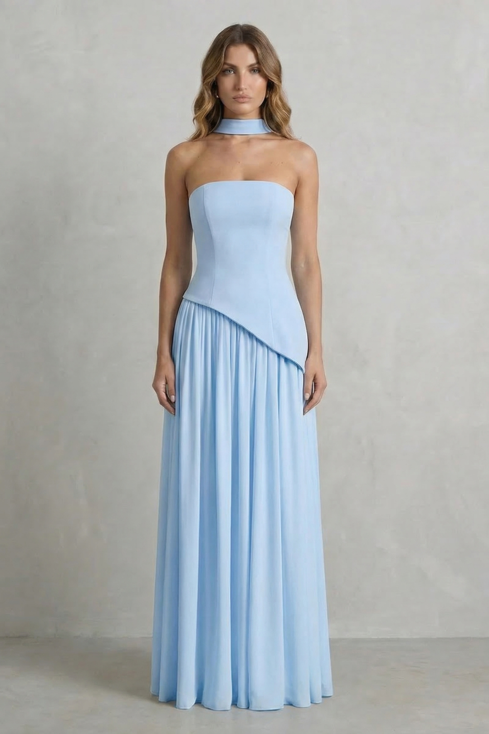 Celestara | Women's Sculpted Draped Slit Strapless Maxi Dress
