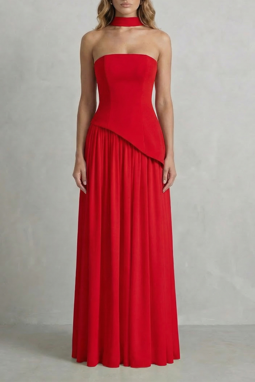 Celestara | Women's Sculpted Draped Slit Strapless Maxi Dress