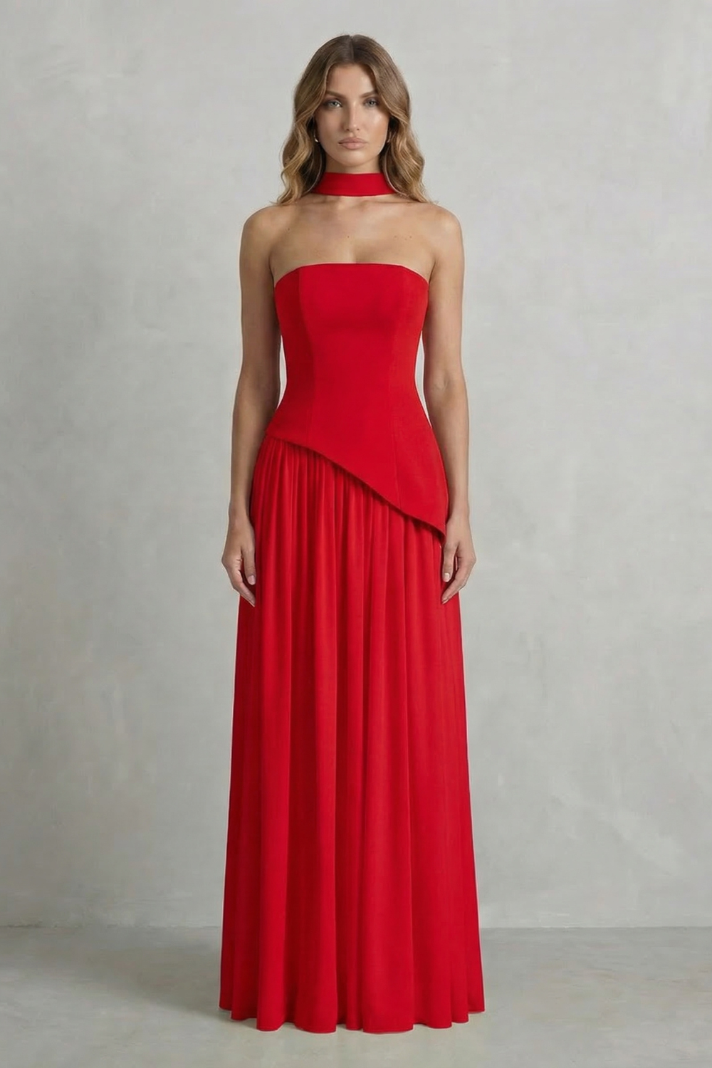 Celestara | Women's Sculpted Draped Slit Strapless Maxi Dress