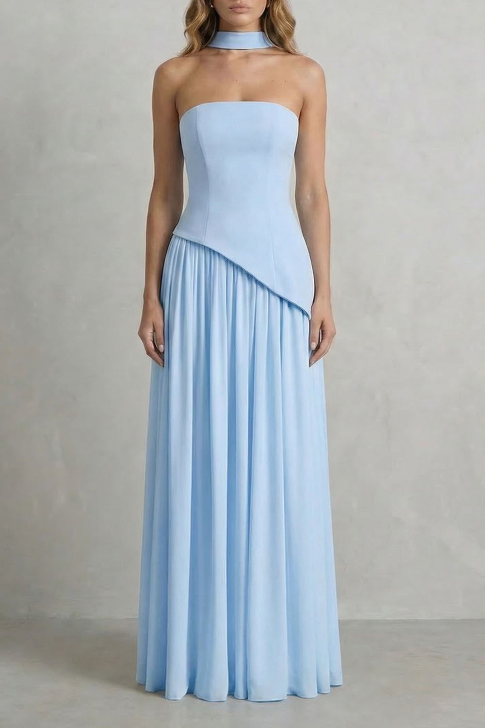 Celestara | Women's Sculpted Draped Slit Strapless Maxi Dress