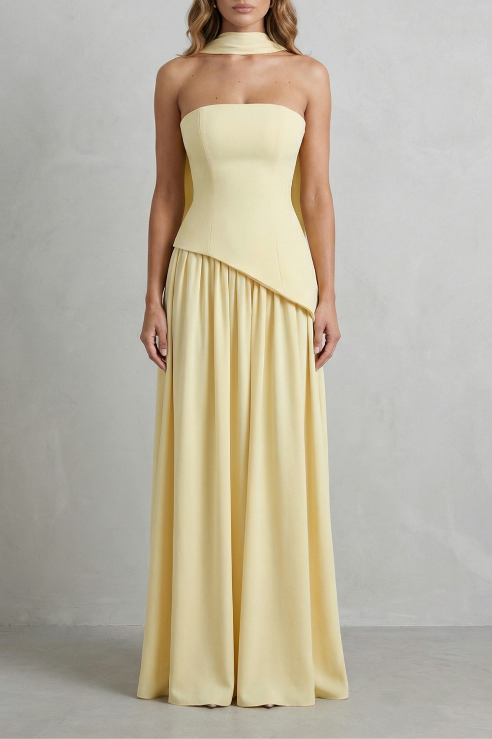 Celestara | Women's Sculpted Draped Slit Strapless Maxi Dress