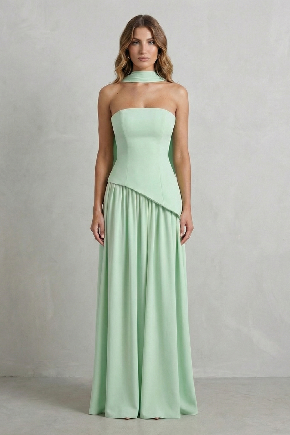 Celestara | Women's Sculpted Draped Slit Strapless Maxi Dress
