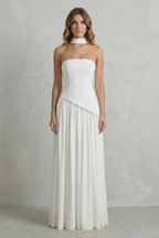 Celestara | Women's Sculpted Draped Slit Strapless Maxi Dress