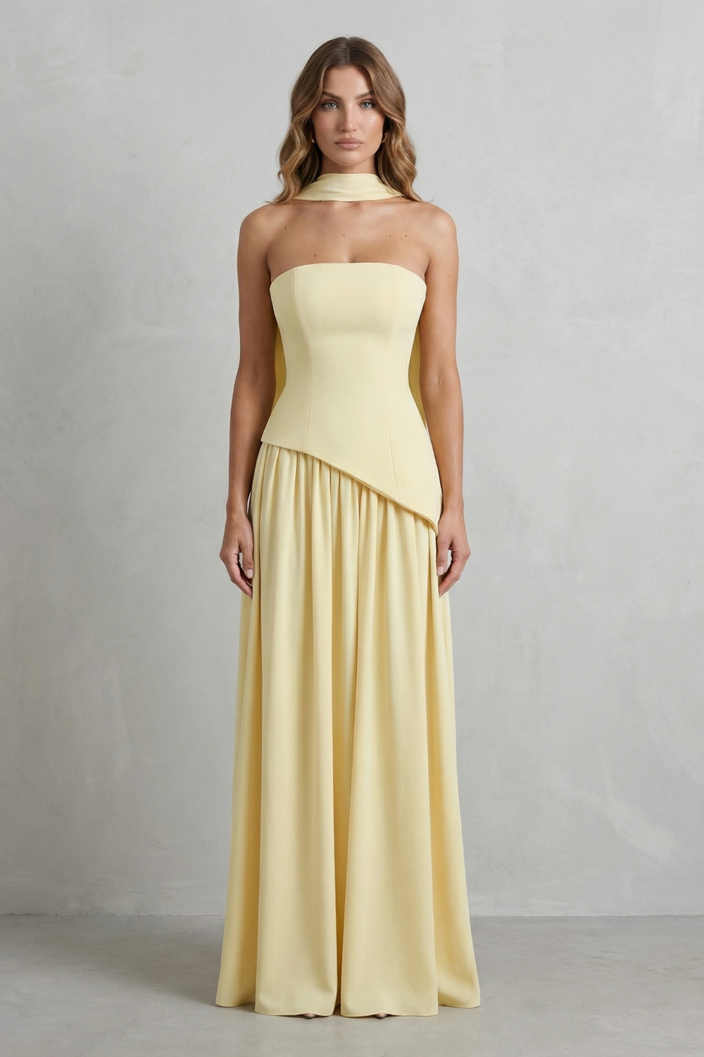 Celestara | Women's Sculpted Draped Slit Strapless Maxi Dress