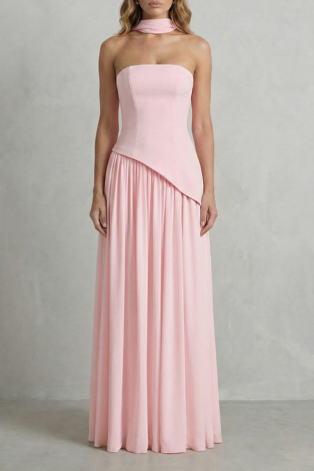 Celestara | Women's Sculpted Draped Slit Strapless Maxi Dress