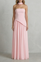 Celestara | Women's Sculpted Draped Slit Strapless Maxi Dress