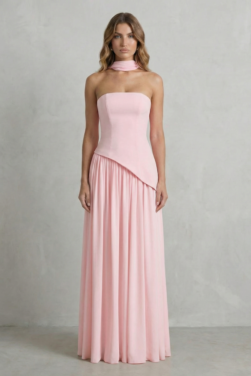 Celestara | Women's Sculpted Draped Slit Strapless Maxi Dress