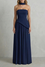 Celestara | Women's Sculpted Draped Slit Strapless Maxi Dress