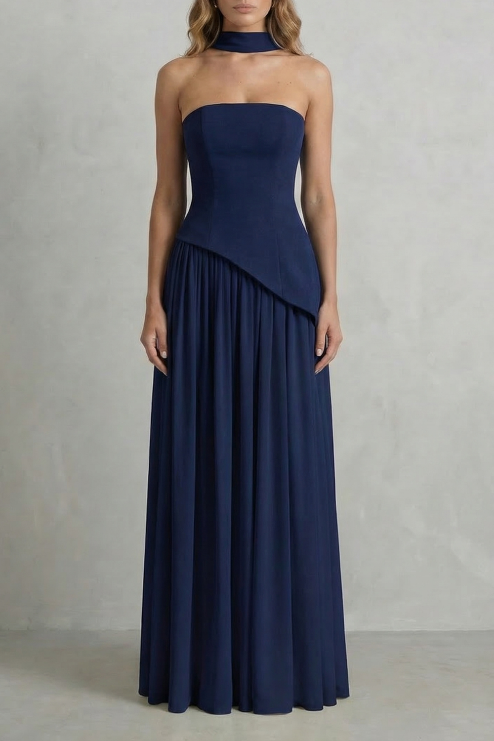 Celestara | Women's Sculpted Draped Slit Strapless Maxi Dress