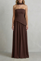 Celestara | Women's Sculpted Draped Slit Strapless Maxi Dress
