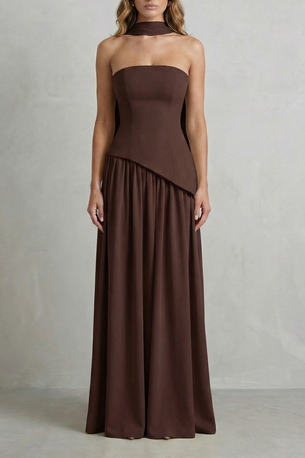 Celestara | Women's Sculpted Draped Slit Strapless Maxi Dress