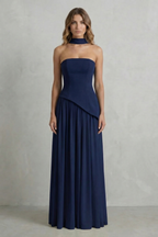 Celestara | Women's Sculpted Draped Slit Strapless Maxi Dress