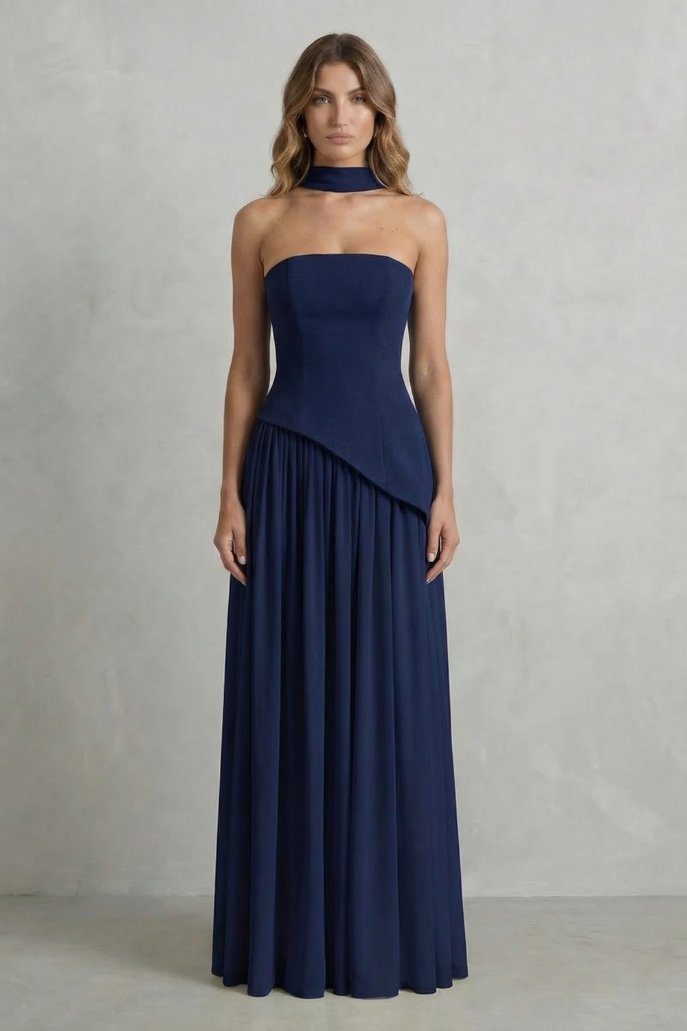 Celestara | Women's Sculpted Draped Slit Strapless Maxi Dress