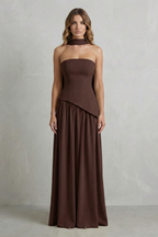 Celestara | Women's Sculpted Draped Slit Strapless Maxi Dress