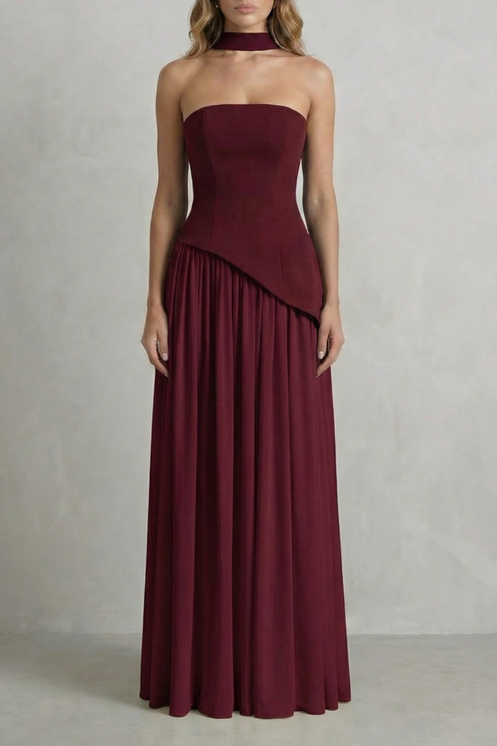 Celestara | Women's Sculpted Draped Slit Strapless Maxi Dress