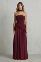 Celestara | Women's Sculpted Draped Slit Strapless Maxi Dress