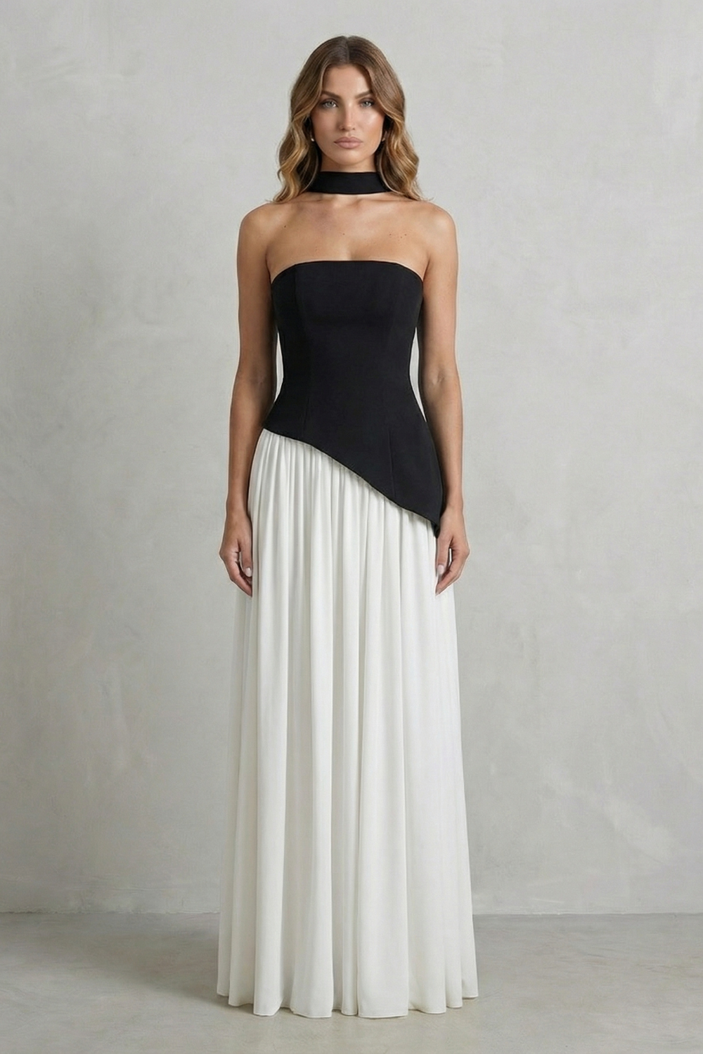 Celestara | Women's Sculpted Draped Slit Strapless Maxi Dress