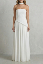 Celestara | Women's Sculpted Draped Slit Strapless Maxi Dress