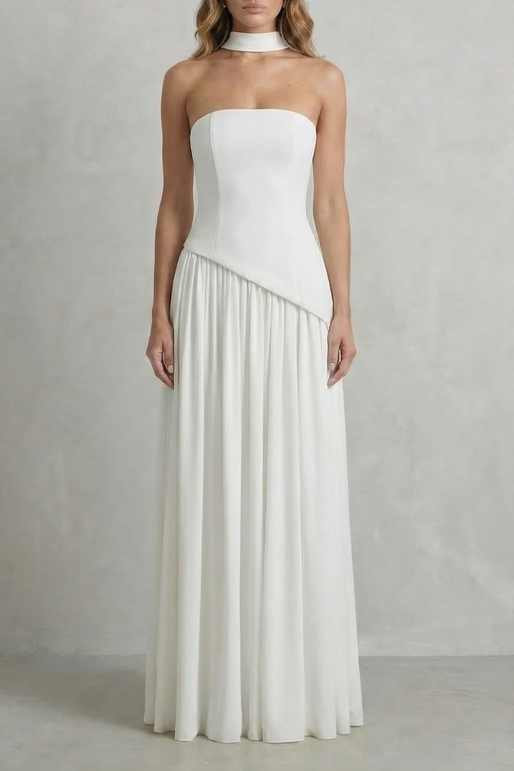 Celestara | Women's Sculpted Draped Slit Strapless Maxi Dress
