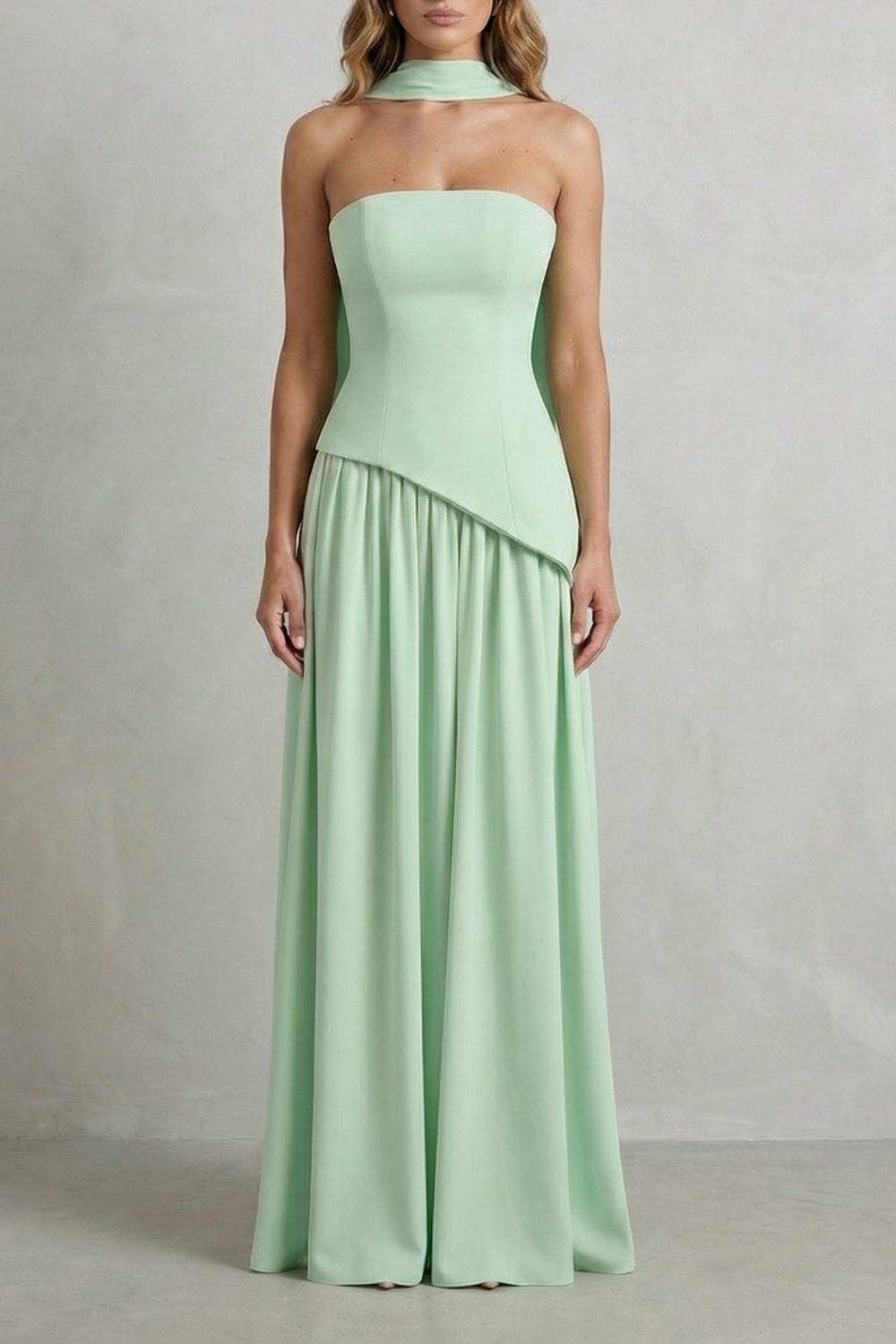 Celestara | Women's Sculpted Draped Slit Strapless Maxi Dress