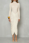 Dahlia | Sculpted Elegance Women’s High Neck Ruched Midi Dress