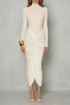 Dahlia | Sculpted Elegance Women’s High Neck Ruched Midi Dress