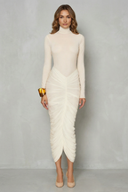 Dahlia | Sculpted Elegance Women’s High Neck Ruched Midi Dress