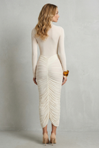 Dahlia | Sculpted Elegance Women’s High Neck Ruched Midi Dress