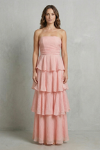 Margaret | Women's Soft Cascading Layers Strapless Tiered Maxi Dress