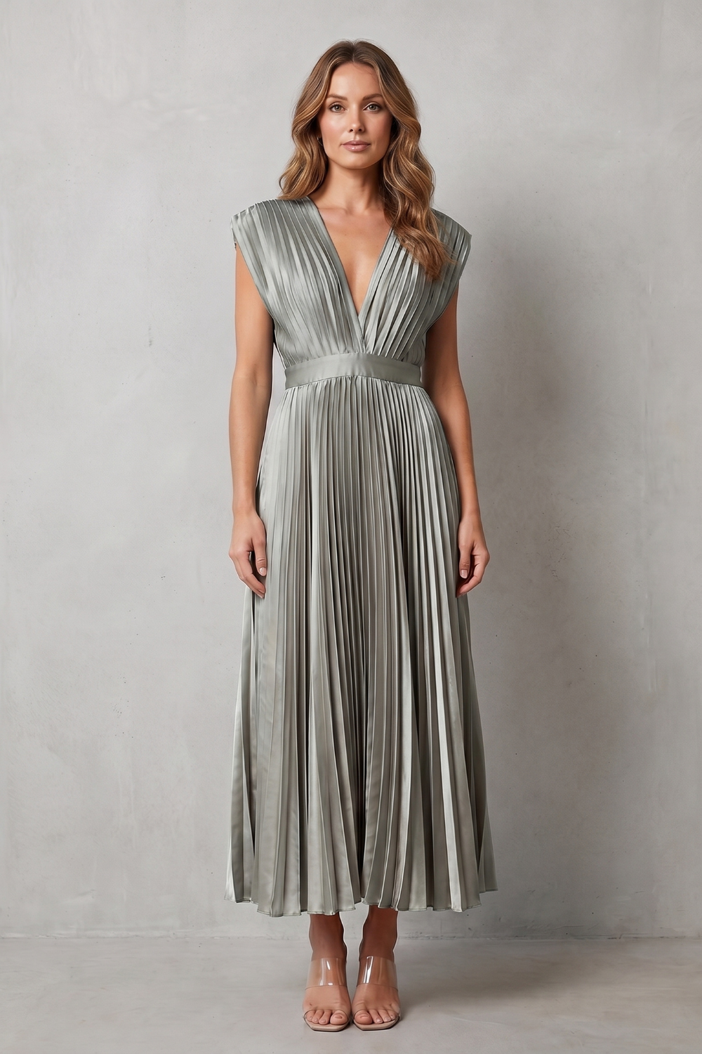 Veloria | Women's Flowing Pleated Elegance Midi Dress