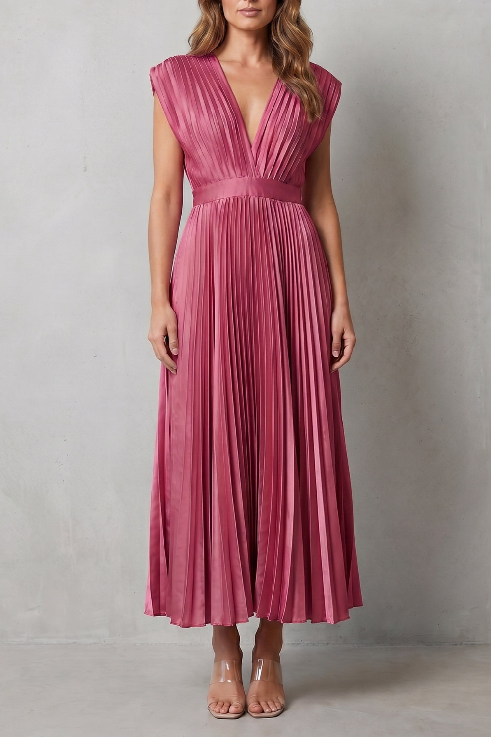 Veloria | Women's Flowing Pleated Elegance Midi Dress
