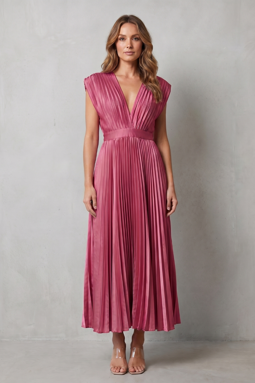 Veloria | Women's Flowing Pleated Elegance Midi Dress