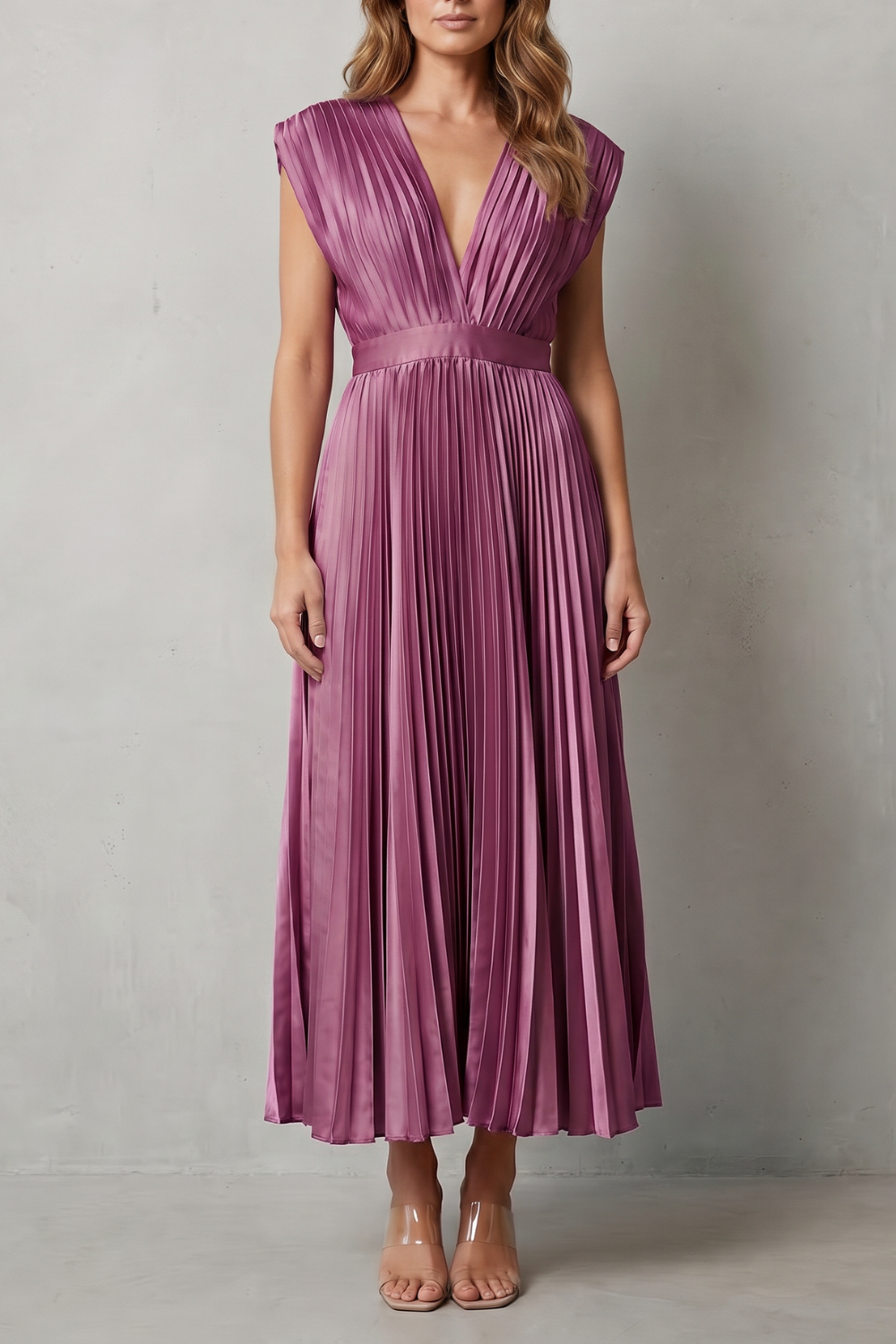 Veloria | Women's Flowing Pleated Elegance Midi Dress