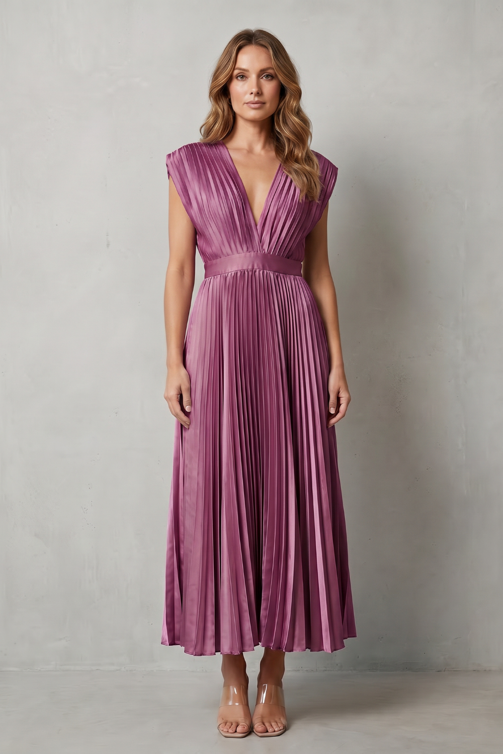 Veloria | Women's Flowing Pleated Elegance Midi Dress