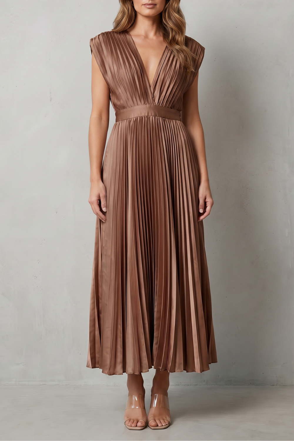 Veloria | Women's Flowing Pleated Elegance Midi Dress