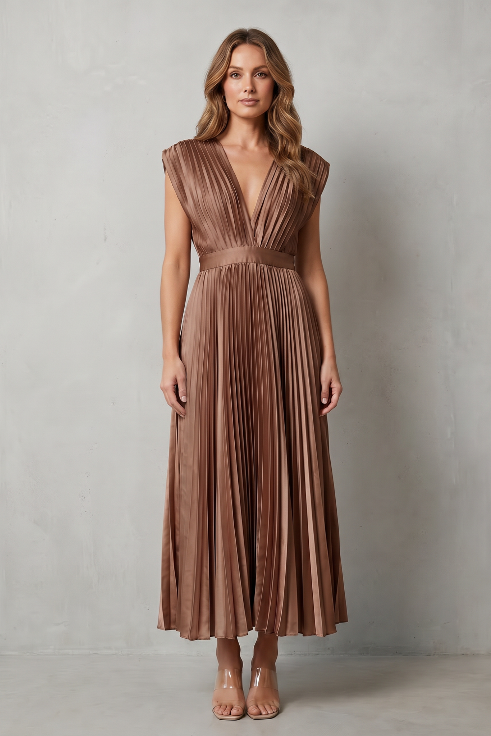Veloria | Women's Flowing Pleated Elegance Midi Dress