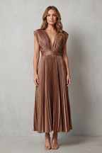 Veloria | Women's Flowing Pleated Elegance Midi Dress