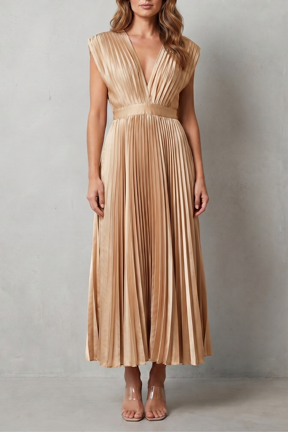 Veloria | Women's Flowing Pleated Elegance Midi Dress