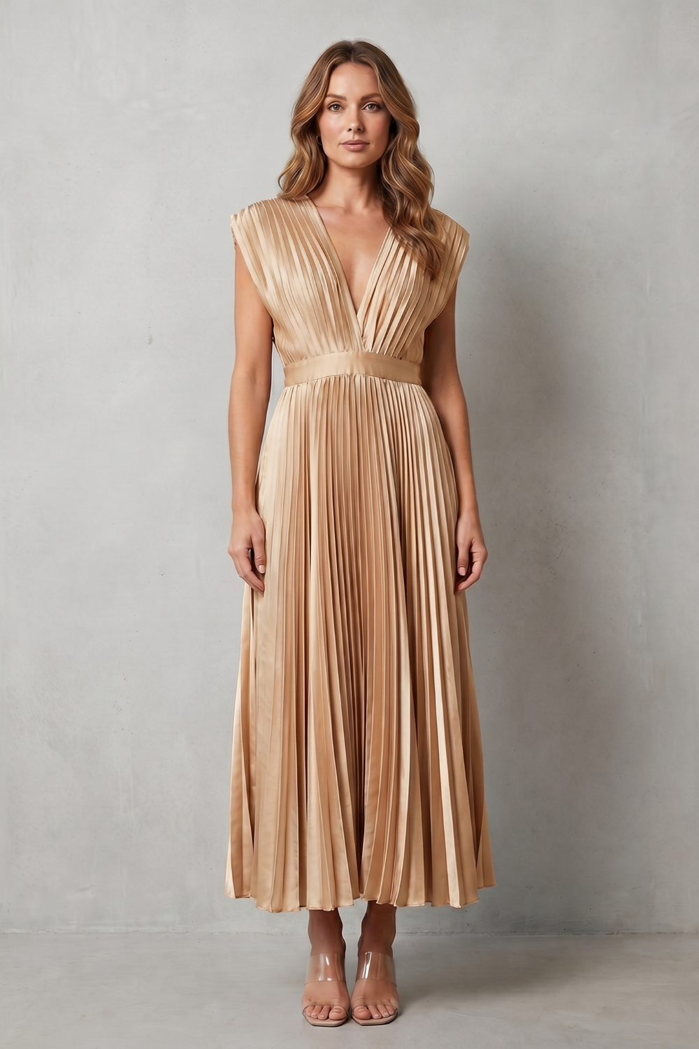Veloria | Women's Flowing Pleated Elegance Midi Dress