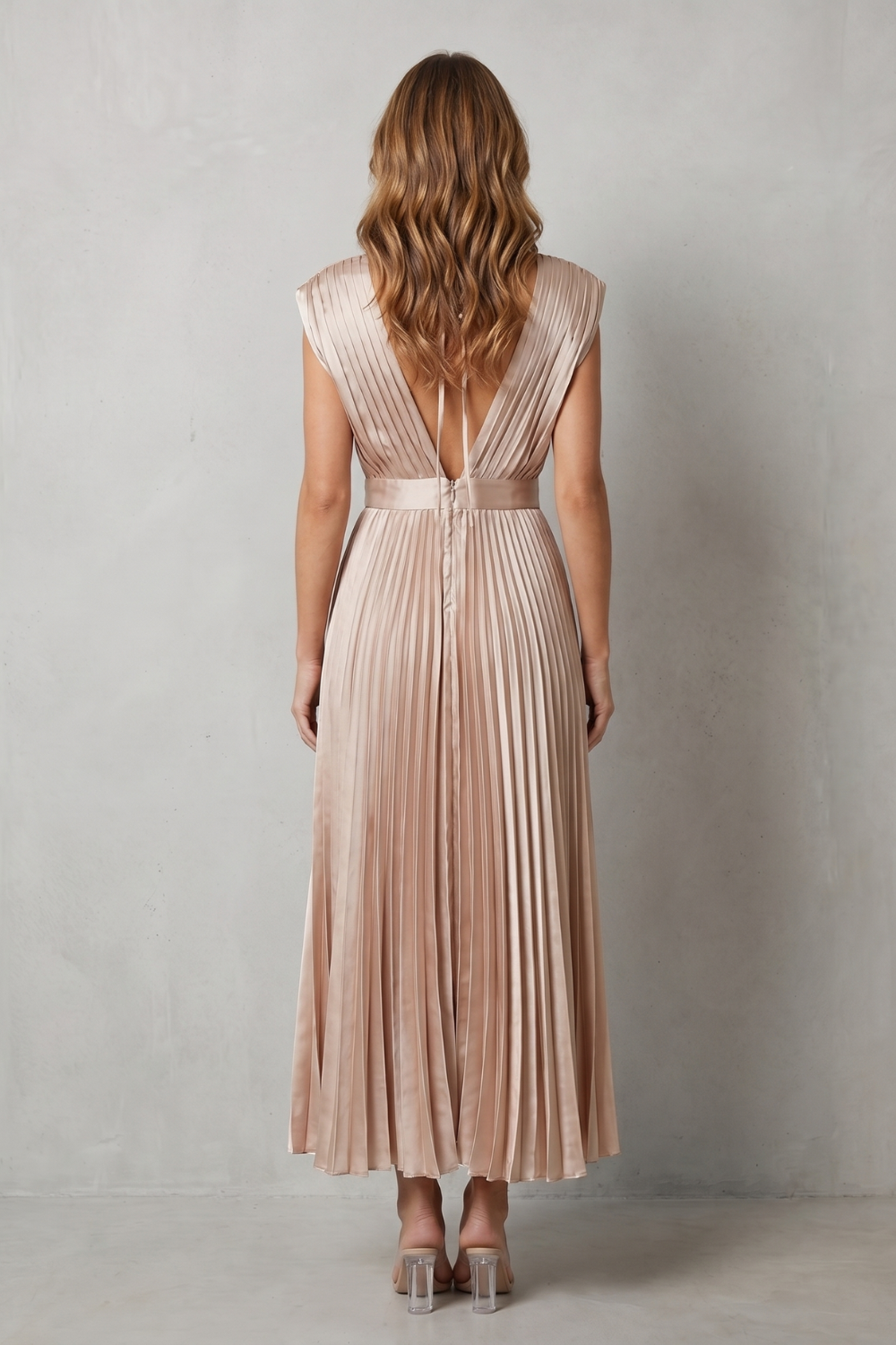 Veloria | Women's Flowing Pleated Elegance Midi Dress