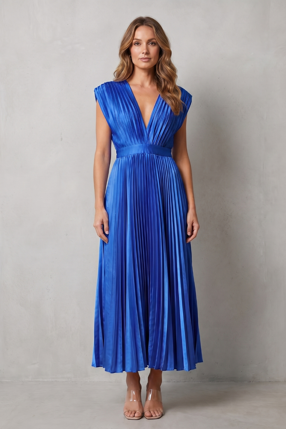 Veloria | Women's Flowing Pleated Elegance Midi Dress